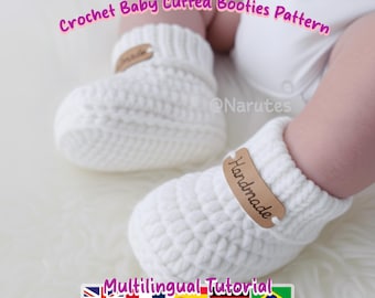 Crochet Baby Booties Pattern PDF | Cuffed Design | 4 Sizes | Multilingual Tutorial