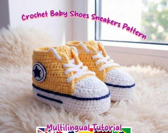 Crochet Baby Sneakers Pattern PDF | Baby Booties DIY | 4 Sizes | Multilingual Tutorial