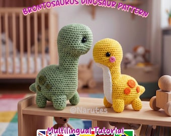 Crochet Brontosaurus Amigurumi Pattern | No sew Dinosaur Amigurumi Plushie | Multilingual Tutorial (PDF Download)