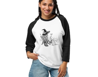 Strandhexen-Raglan-Shirt, Summerween-Halloween-T-Shirt, Florida-Halloween-Shirt, Küstenhexen-3/4-Ärmel, Strand-Halloween-Top