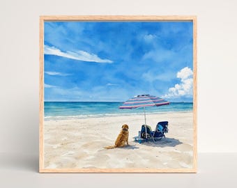 Golden Retriever Beach Art | Coastal Dog Wall Art | Southwest Florida Print | Beach House Decor | Dog Lover Gift