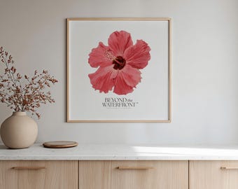 Wandbild mit Korallen-Hibiskus | Tropischer Pflanzendruck | Küstenmotiv Floridas | Aquarell-Blumenkunst