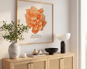 Wandbild „Doppelter Hibiskus in zartem Pfirsich“ | Tropischer Pflanzendruck | Elegante Blumendekoration | Küstenkunst aus Florida