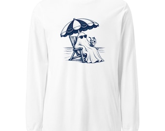 Strandgeist-Langarmshirt, Sommer-T-Shirt, Küsten-Halloween-Shirt, Florida-Halloween, Geschenk für gruselige Strandliebhaber