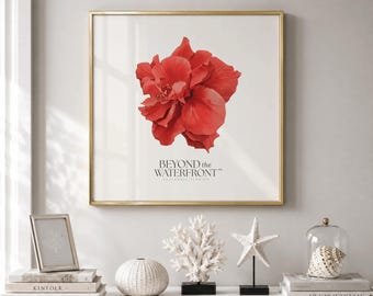 Wandbild mit doppeltem roten Hibiskus | Tropischer Pflanzendruck | Küstenmotiv Floridas | Aquarell-Blumenkunst