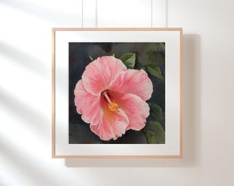 Wandbild mit Hibiskusblüten in zartem Rosa | Stimmungsvoller botanischer Druck | Tropische Blumendekoration | Küstenkunst aus Florida