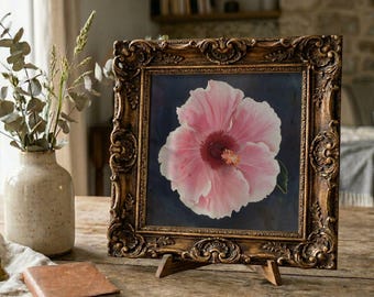 Wandbild mit rosa Hibiskusblüte | Stimmungsvoller tropischer Pflanzendruck | Küstenmotiv Floridas | Florale Kunst