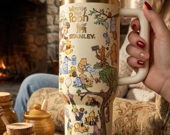 Vaso térmico de Winnie the Pooh de 1,2 litros (40 oz), estilo Stanley, taza de viaje aislante, regalo ideal para San Valentín, Día de la Madre o Navidad.