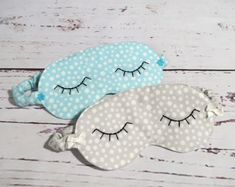 Embroidered Lashes Spotty Fabric Sleep Mask - Taupe or Blue