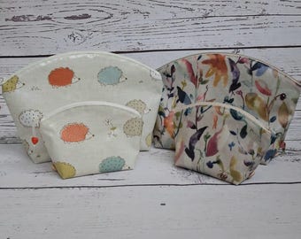 Oilcloth Zippered Cosmetic Bag with Cotton Lining - Large and Small