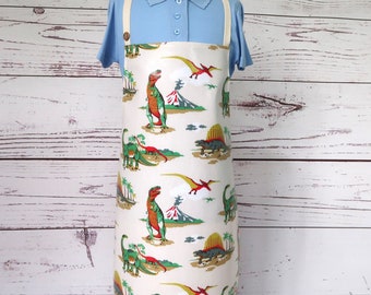 Toddler Oilcloth Apron - Volcanoes and Dinosaurs