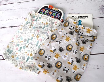 Baby/Toddler Fabric Toy Bag, Drawstring Travel Bag for Bits & Bobs