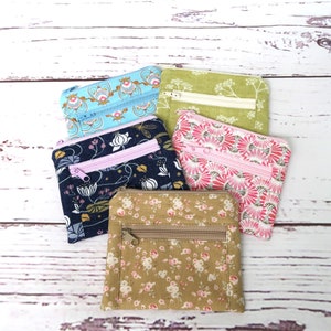 Porte-monnaie/porte-cartes en tissu, 2 pochettes zippées