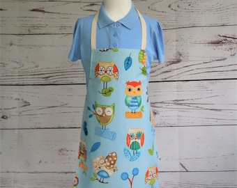 Blue Toddler Glossy Owl Oilcloth Apron