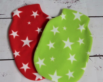 Hot Water Bottle Cover - Star Print, Red or Green Fleece Fabric