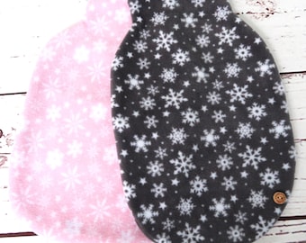 Polar Fleece Hot Water Bottle Cover - Snowflakes Pink or Grey, Cozy Cover