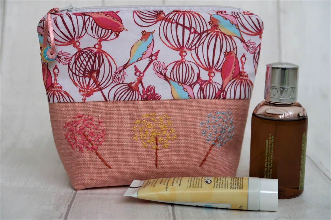 Embroidered Fabric Make up Bag Vintage Linen and Cotton Etsy UK