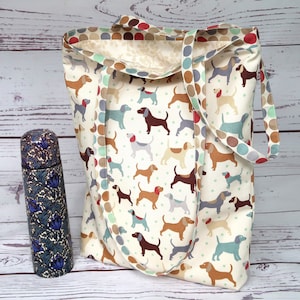 Sac fourre-tout à bandoulière - Imprimé chien, sac doublé en coton