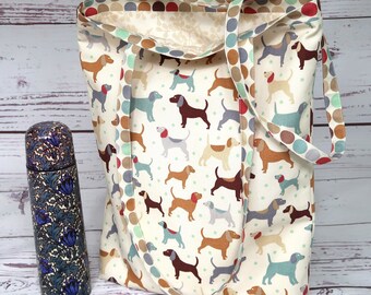 Schultertasche - Hundedruck, gefütterte Tasche mit Baumwollstoff