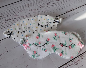 Stoff Schlaf Augenmasken - Weicher gebürsteter Baumwollstoff, Rosen oder Sterne