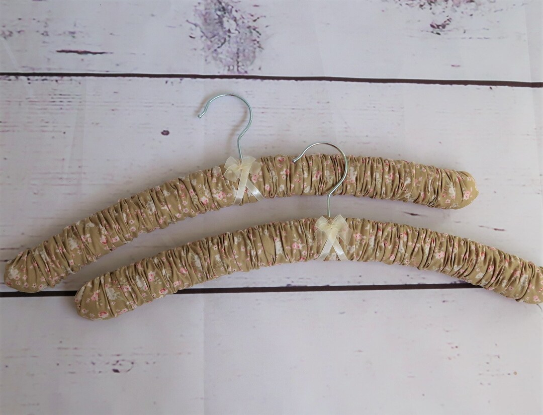 Padded Fabric Covered Coat Hangers Olive Green Floral Etsy UK
