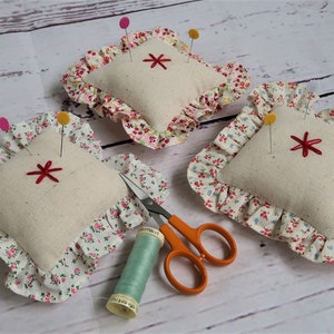 Floral Fabric Pin Cushions, Square Cotton Pin Storage