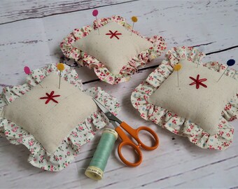 Floral Fabric Pin Cushions, Square Cotton Pin Storage
