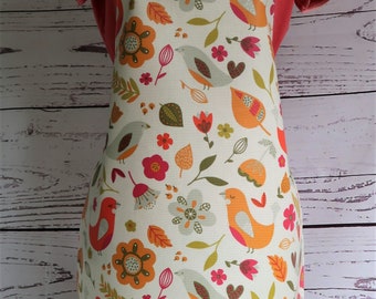 Adult Matt Oilcloth Apron - Birds and Flowers