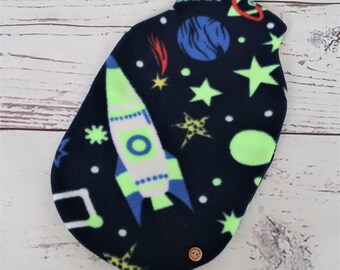 Spaceships and Rockets Cozy Hot Water Bottle Cover, Fleece Fabric