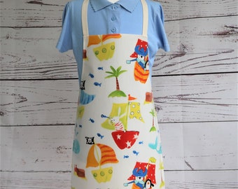 Child Painting Apron - Pirates & Whales, Glossy Oilcloth Apron
