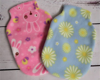 Pink or Blue Polar Fleece Hot Water Bottle Cover, Bunnies or Daisies