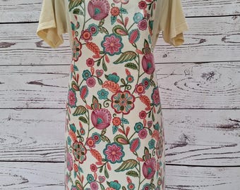 Adult Gloss Oilcloth Apron - Bright Pink Camellias