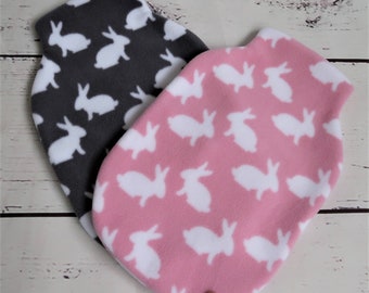 Rabbit Print Fleece Hot Water Bottle Cover - Grey or Pink