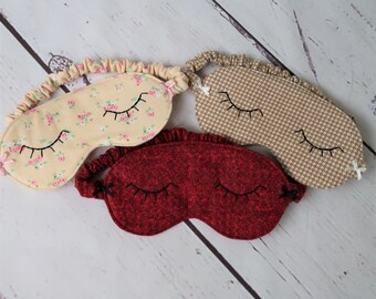Embroidered Lashes Fabric Sleep Mask - Red or Cream