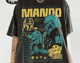 Koszulka Comfort Colors Mandalorian Grogu Big Thunder Mountain, koszulka z nadrukiem na Dzień Ojca w stylu retro Star Wars 2026, prezent dla taty i syna w stylu retro Disney