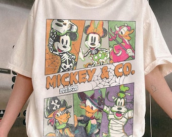 Koszulka w stylu vintage Disney Mickey And Co Halloween 1928 Comfort Colors, koszulka imprezowa Retro Mickeys Not So Scary, strój na wakacje dla rodziny WDW