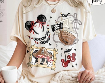 Koszulka z motywem pirata Mickey'ego w kolorach Comfort, retro Yo Ho Yo Ho Życie pirata dla mnie, strój na rodzinną wycieczkę w stylu vintage z rejsu Disney 2026