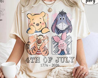 Chemise Winnie et ses amis 250e anniversaire, t-shirt rétro Disney 4 juillet, lapin porcelet tigrou, États-Unis 1776 2026 voyage patriotique en famille Disney