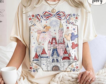Tinker Bell USA 250th Anniversary Shirt Comfort Colors, Coquette Bow Disney Castle 4th of July Tee, Patriotic Family Matching 2026 Outfit