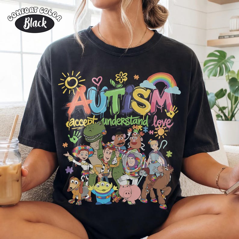 Comfort Colors Toy Story Autism Awareness Shirt, Vintage To Autism And Beyond Tee, Woody Buzz Inclusion Family Matching Vacation Gift 2026 Black