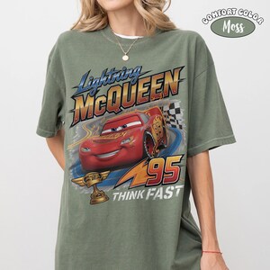 Comfort Colors Vintage Lightning McQueen Shirt, 90s Retro Disney Cars Land 2026 Tee, Radiator Springs, Disneyland Family Vacation Matching Moss/Military Green
