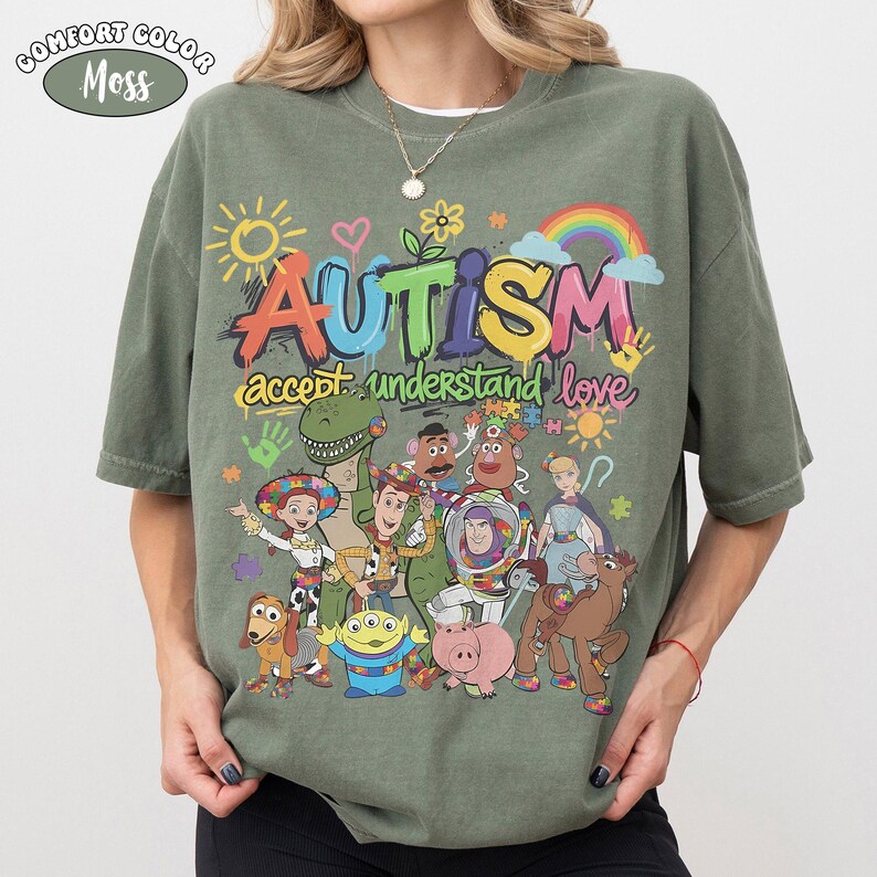Comfort Colors Toy Story Autism Awareness Shirt, Vintage To Autism And Beyond Tee, Woody Buzz Inclusion Family Matching Vacation Gift 2026 Moss/Military Green