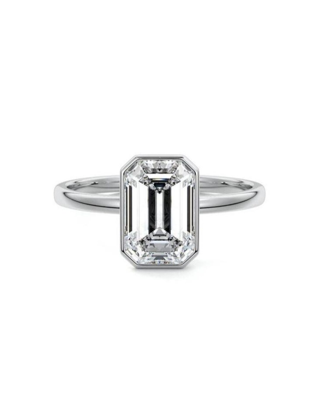Emerald Cut Lab Grown Diamond Bezel Set Engagement Ring 14K Gold ...
