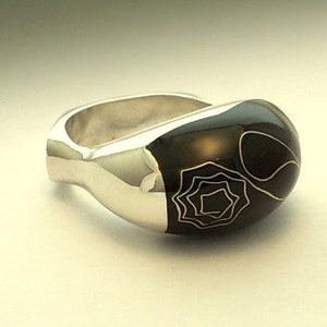 Black Rose Ring-  Silver Art.