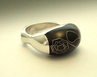 Black Rose Ring-  Silver Art.