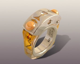 ANITSYA  RING .Silver And Gold Art