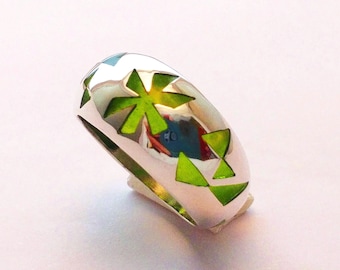 Green Papillon RING.Silver Art.