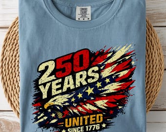 Comfort Colors® Vintage America 250 Eagle Shirt, 250 Jahre vereint seit 1776 T-Shirt, Vaterländisches Geschenk zum 4. Juli, USA-Jubiläumsflaggen-Shirt