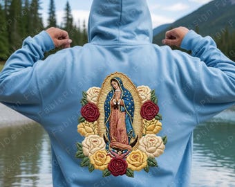 Kunstgarn Unsere Dame von Guadalupe PNG, Virgen De Guadalupe Sublimation, mexikanische Weihnachtsdigitale Kunst, trendige Faux-Stickerei-Design