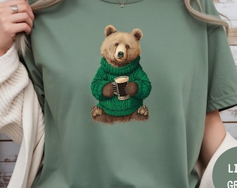 St Patricks Day Bär T-Shirt, Comfort Colors Irish Beer Graphic Tee, Y2K 90er Jahre Baby T-Shirt, Lucky Shamrock Bar Crawl Shirt, Coquette Bear Top